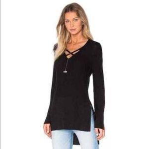 NWOT Free People Black Long Sleeve Criss Cross Tunic Sweater Top S